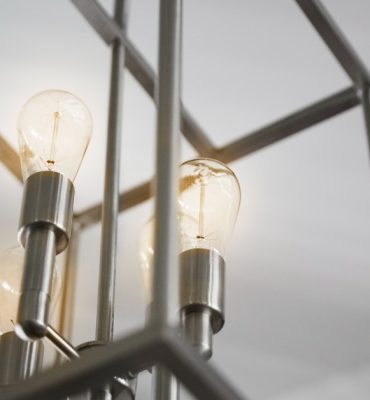 Close up of light bulbs in lantern pendant lighting fixture