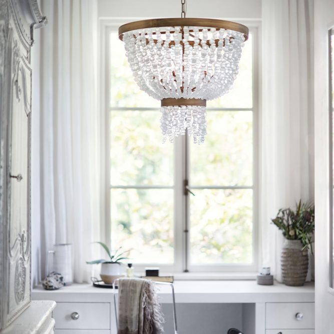 large traditional chandelier in a study room