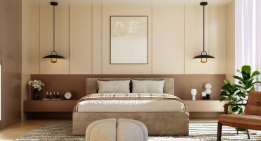 Image of two pendant lights hanging over two tables in a bedroom