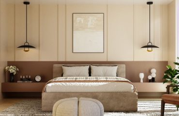 Image of two pendant lights hanging over two tables in a bedroom