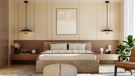 How Low Should Your Pendant Light Hang – Hero Image of two pendant lights hanging over two tables in a bedroom